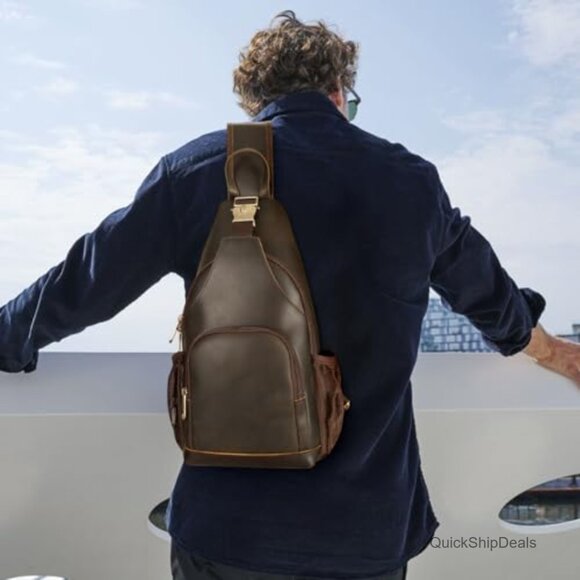 Full Grain Leather Anti Theft Sling Crossbody Backpack Daypack main image 5